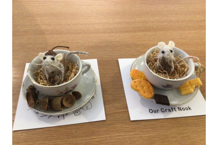 Our Craft Nook Felted Mouse in a Tea Cup 